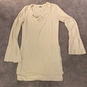 Free People Tunic Long Sleeve Cream Sweater - XS